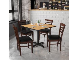 Ladder Back Walnut Wood Restaurant Chair - Black Vinyl Seat