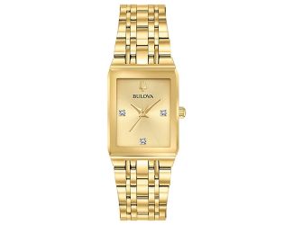 Ladies Quadra Gold-Tone Stainless Steel Tank Watch Champagne Dial
