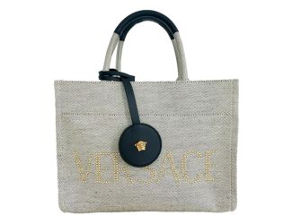 Versace Ecru Canvas Studded Logo Totebag