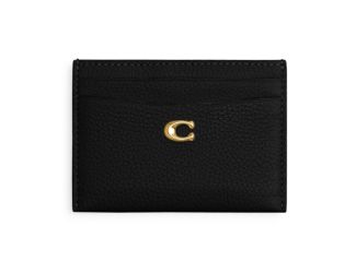 Polished Pebble Leather Essential Card Case - Black/Brass