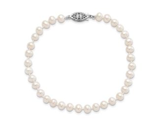 Sterling Silver 4-5mm White Freshwater Cultured Pearl Bracelet