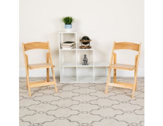 2 Pack Natural Wood Folding Chair with Vinyl Padded Seat