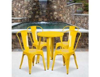 24" Round Yellow Metal Indoor-Outdoor Table Set with 4 Cafe Chairs