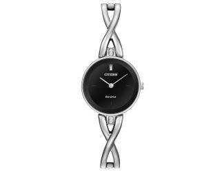 Ladies'' Silhouette Bangles Collection Eco-Drive Watch, Stainless Steel with Black Dial