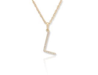PARIKHS Initial Pendant Alphabet 'L' in CZ with chain in 925 Sterling Silver with Yellow Plating
