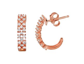 PARIKHS Rose Gold Plated Thin Checkered CZ Semi-Huggie Earring in 925 Sterling Silver