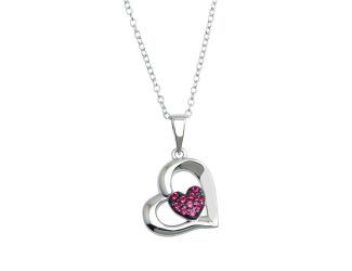 PARIKHS Rhodium Plated Heart Pendant Necklace with Red CZ in 925 Sterling Silver