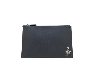 Prada Black Saffiano Voyage Leather Clutch Document Holder