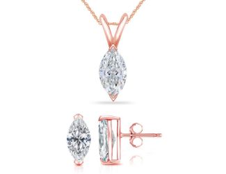 Bright White Pinnacle Marquise Lab Grown Diamond Pendant-Stud Set in 14K Rose Gold 1.50ct, GH, VVS