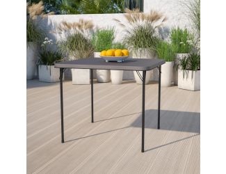 2.83-Foot Square Bi-Fold Dark Gray Plastic Folding Table with Carrying Handle