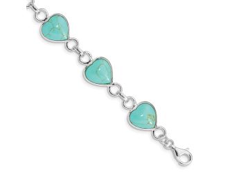 Sterling Silver Rhodium-Plated Heart-shaped Turquoise Bracelet