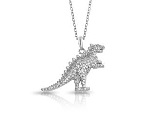 PARIKHS Rhodium Plated Dinosaur CZ Necklace in 925 Sterling Silver