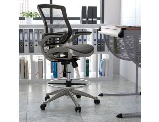 Black Mid-Back Mesh Drafting Chair with Graphite Frame and Flip-Up Arms