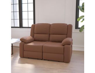 Chocolate Brown Microfiber Pillow Back Loveseat with Two Built-In Recliners