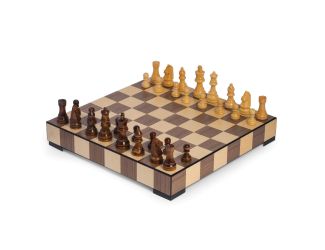 Matte Wood Inlay Chess/Checkers Set w/Storage Drawer
