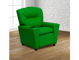 Contemporary Green Vinyl Kids Recliner with Cup Holder - Hardwood Frame