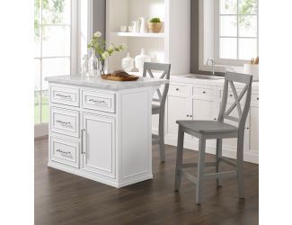 Cutler Faux Marble Top Kitchen Island W/X-Back Stools