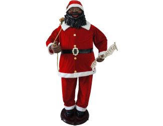 58-In. African American Dancing Santa with Naughty & Nice List, Life-Size Motion-Activated Christmas