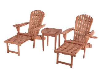 Oceanic Adirondack Chaise Lounge w/Ottoman & Beverage Holder, Set of 2 & End Table - Walnut