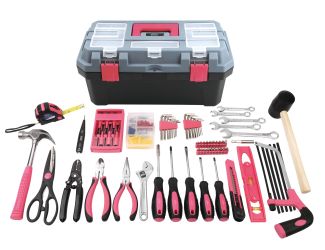 170 Piece Household Tool Kit with Tool Box- Pink