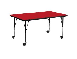 Mobile 30"W x 72"L Rectangular Red HP Laminate Adjustable Activity Table