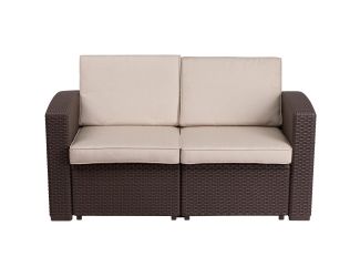 Faux Rattan Patio Loveseat: Chocolate Brown