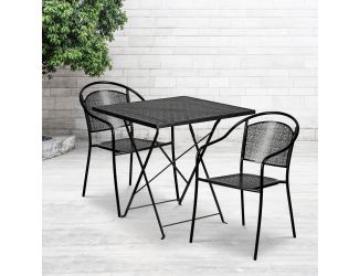 28" Square Black Indoor-Outdoor Steel Folding Patio Table Set with 2 Chairs