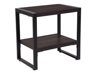 Charcoal Wood Grain Finish End Table with Black Metal Frame - Accent Table