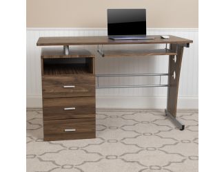 Rustic Walnut Desk with Three Drawer Single Pedestal and Pull-Out Keyboard Tray