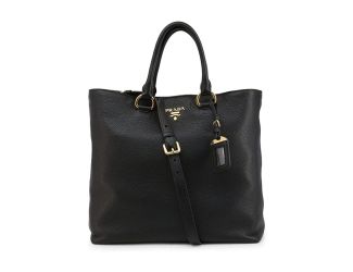 Prada Black Vitello Phenix Leather Shopping Tote Bag