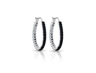PARIKHS Rhodium Plated CZ Hoop Earrings in Black and Silver 925 Sterling Silver