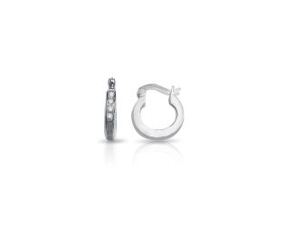 PARIKHS Rhodium Plated Channel set CZ huggie Hoop Earrings in 925 Sterling Silver-10MM