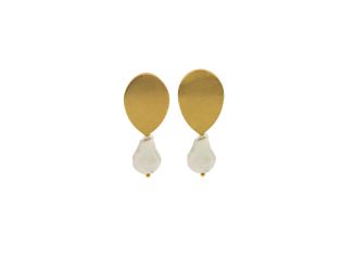 18K Gold Plated Baroque Coin Shaped Pearl Earrings