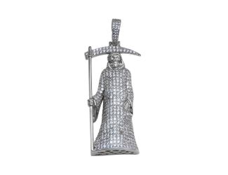 PARIKHS Men's Rhodium Plated CZ Santa Muerte Hip Hop Pendant with chain in 925 Sterling Silver