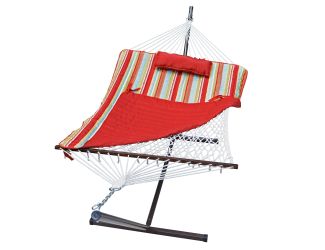 Cotton Rope Hammock w/ Stand Pad & Pillow Combo Piper Stripe/Solid