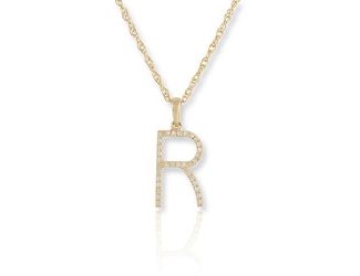 PARIKHS Initial Pendant Alphabet 'R' in CZ with chain in 925 Sterling Silver with Yellow Plating