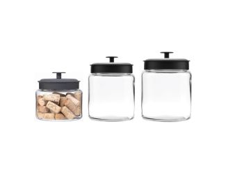 3pc Montana Glass Canister Set w/ Fresh Seal Lids Black