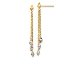 14K Two-tone Cable Chain Faceted Bead Earrings