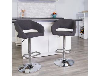 Charcoal Fabric Adjustable Height Barstool with Rounded Mid-Back and Chrome Base