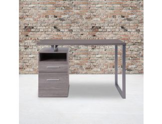 Lt Ash Wood Grain Finish Computer Desk with Two Drawers and Silver Metal Frame