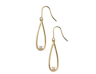 Gold Open Elongated Teardrop Crystal Earrings