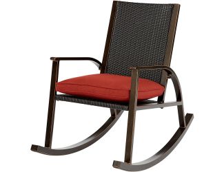 Traditions Aluminum Wicker Back Cushioned Rocking Chair in Red
