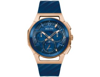 Men's CURV Marc Anthony Chronograph Blue EPDM Rubber Strap Watch Blue Dial