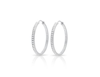 PARIKHS Rhodium Plated Round Clear CZ Hoop Earrings in 925 Sterling Silver-40MM