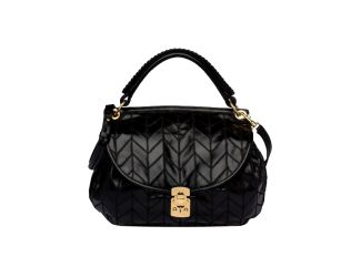 Miu Miu Vitello Shine Patch Black Leather Satchel Bag