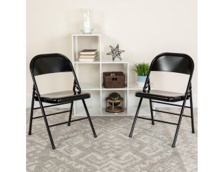 2Pack Triple Braced & Double Hinged Black Metal Folding Chair - Commercial Chair