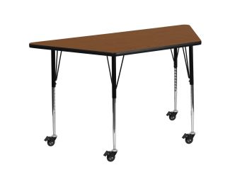 Mobile 29"W x 57"L Trapezoid Oak HP Laminate Adjustable Activity Table