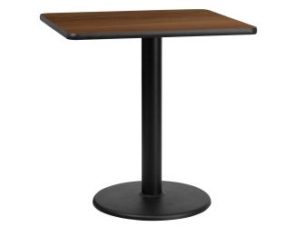 30" Square Walnut Laminate Table Top with 18" Round Table Height Base