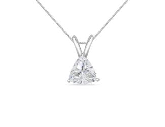 Bright White Pinnacle Trillion Lab Grown Diamond Pendant with chain, 14K White Gold 0.30ct,GH,VVS