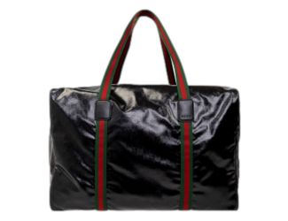 Gucci GG Black Glossy ‘Duffle Maxi’ Calfskin Leather Trim Duffel Bag